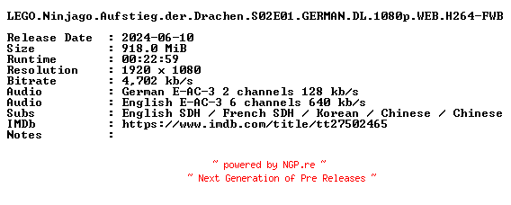 NFO for the release LEGO.Ninjago.Aufstieg.der.Drachen.S02E01.GERMAN.DL.1080p.WEB.H264-FWB by FWB