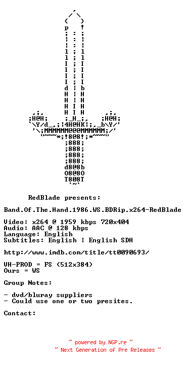 NFO for the release Band.Of.The.Hand.1986.WS.BDRip.x264-RedBlade by RedBlade