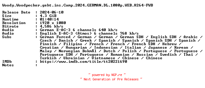 NFO for the release Woody.Woodpecker.geht.ins.Camp.2024.GERMAN.DL.1080p.WEB.H264-FWB by FWB
