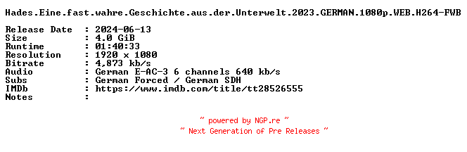 NFO for the release Hades.Eine.fast.wahre.Geschichte.aus.der.Unterwelt.2023.GERMAN.1080p.WEB.H264-FWB by FWB