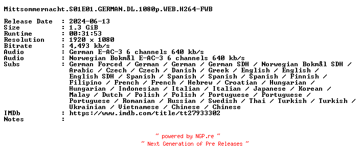 NFO for the release Mittsommernacht.S01E01.GERMAN.DL.1080p.WEB.H264-FWB by FWB