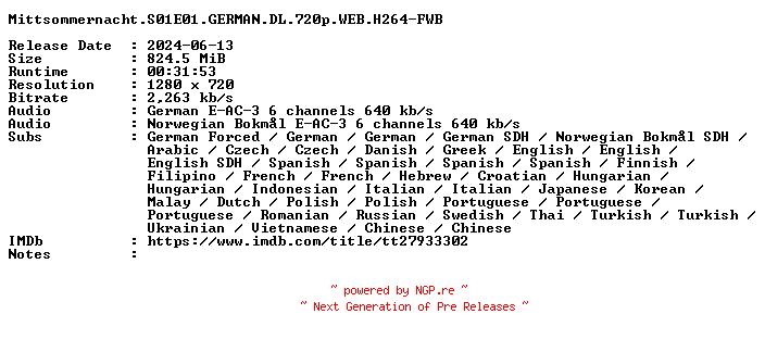 NFO for the release Mittsommernacht.S01E01.GERMAN.DL.720p.WEB.H264-FWB by FWB