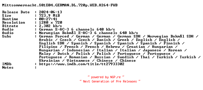 NFO for the release Mittsommernacht.S01E04.GERMAN.DL.720p.WEB.H264-FWB by FWB
