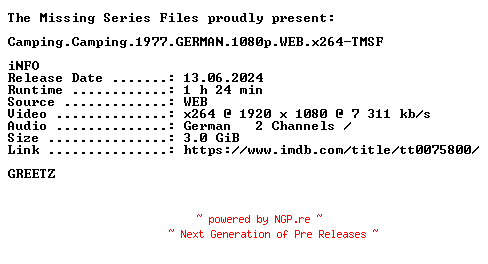 NFO for the release Camping.Camping.1977.GERMAN.1080p.WEB.x264-TMSF by TMSF