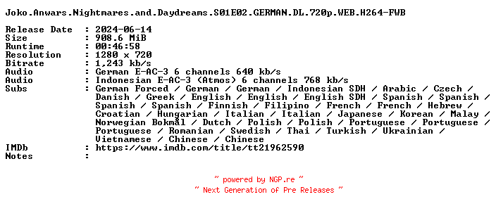 NFO for the release Joko.Anwars.Nightmares.and.Daydreams.S01E02.GERMAN.DL.720p.WEB.H264-FWB by FWB