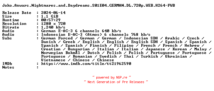NFO for the release Joko.Anwars.Nightmares.and.Daydreams.S01E04.GERMAN.DL.720p.WEB.H264-FWB by FWB