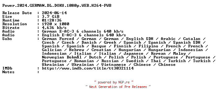 NFO for the release Power.2024.GERMAN.DL.DOKU.1080p.WEB.H264-FWB by FWB