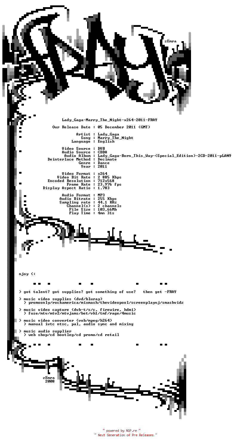 NFO for the release Lady_Gaga-Marry_The_Night-x264-2011-FRAY by FRAY