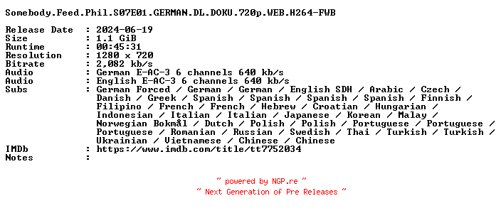 NFO for the release Somebody.Feed.Phil.S07E01.GERMAN.DL.DOKU.720p.WEB.H264-FWB by FWB