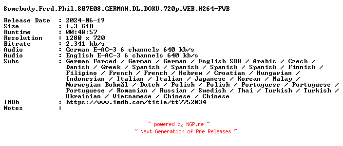 NFO for the release Somebody.Feed.Phil.S07E08.GERMAN.DL.DOKU.720p.WEB.H264-FWB by FWB