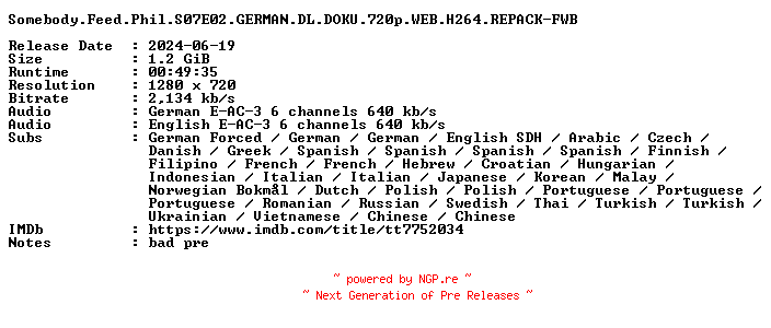 NFO for the release Somebody.Feed.Phil.S07E02.GERMAN.DL.DOKU.720p.WEB.H264.REPACK-FWB by FWB