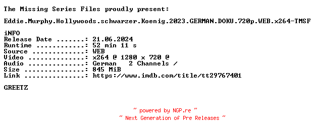 NFO for the release Eddie.Murphy.Hollywoods.schwarzer.Koenig.2023.GERMAN.DOKU.720p.WEB.x264-TMSF by TMSF