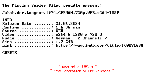 NFO for the release Jakob.der.Luegner.1974.GERMAN.720p.WEB.x264-TMSF by TMSF