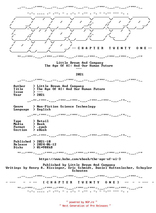 NFO for the release Little.Brown.And.Company.-.The.Age.Of.AI.And.Our.Human.Future.2021.RETAIL.EPUB.eBook-CTO by CTO