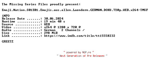 NFO for the release Emoji.Nation.S01E01.Emojis.aus.allen.Laendern.GERMAN.DOKU.720p.WEB.x264-TMSF by TMSF