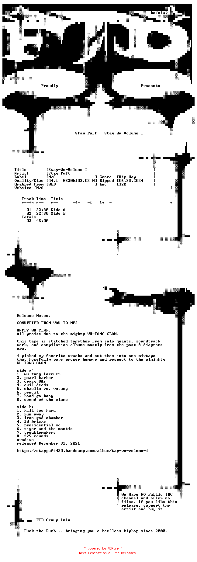 NFO for the release Stay_Puft-Stay-Wu-Volume_I-WEB-2021-FTD by FTD