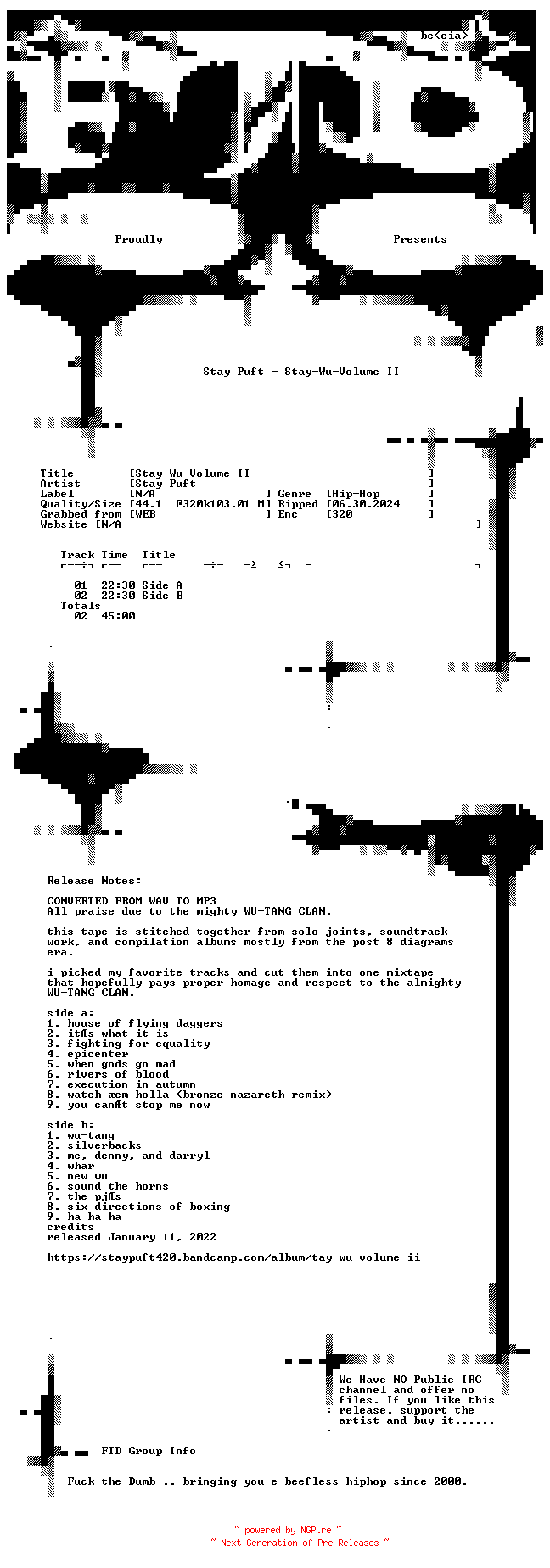 NFO for the release Stay_Puft-Stay-Wu-Volume_II-WEB-2022-FTD by FTD