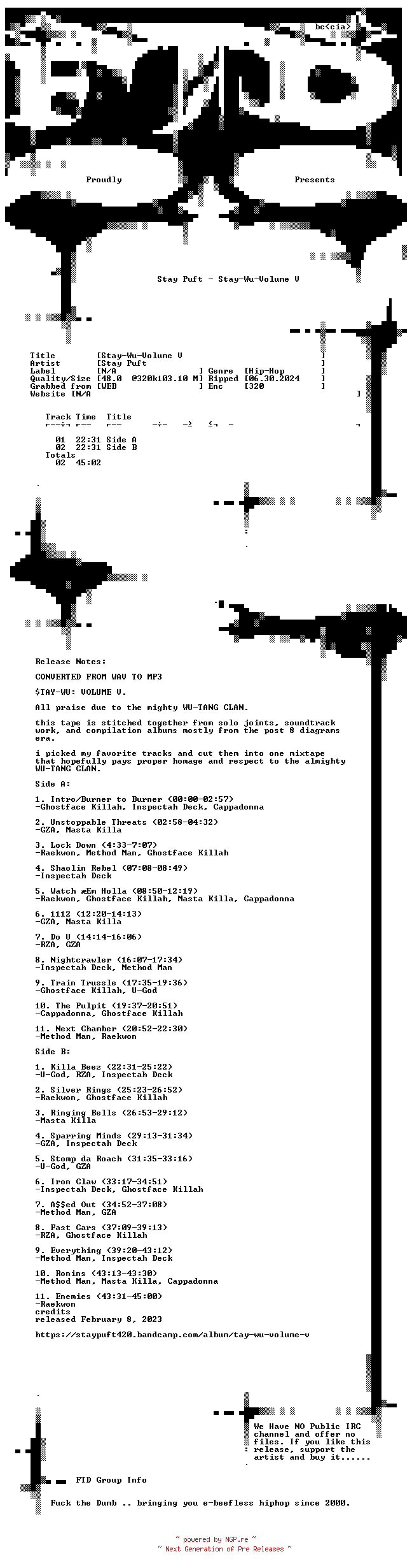 NFO for the release Stay_Puft-Stay-Wu-Volume_V-WEB-2023-FTD by FTD