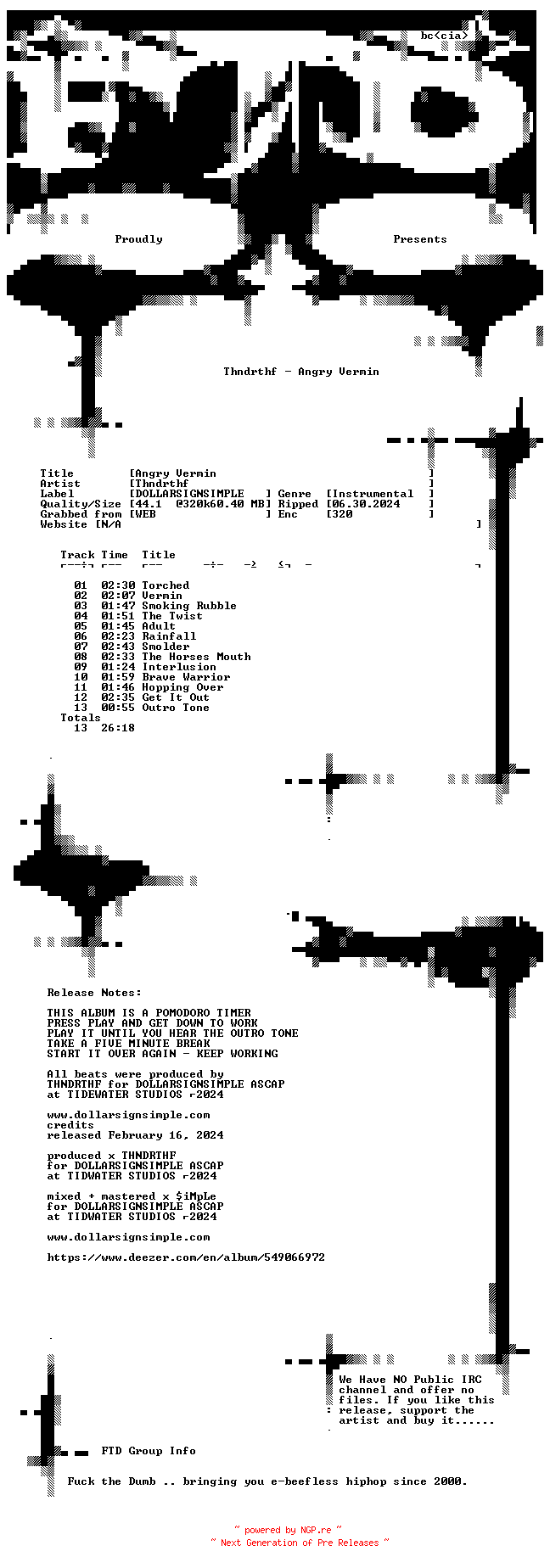 NFO for the release Thndrthf-Angry_Vermin-WEB-2024-FTD by FTD