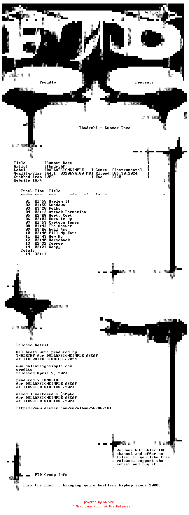 NFO for the release Thndrthf-Summer_Daze-WEB-2024-FTD by FTD