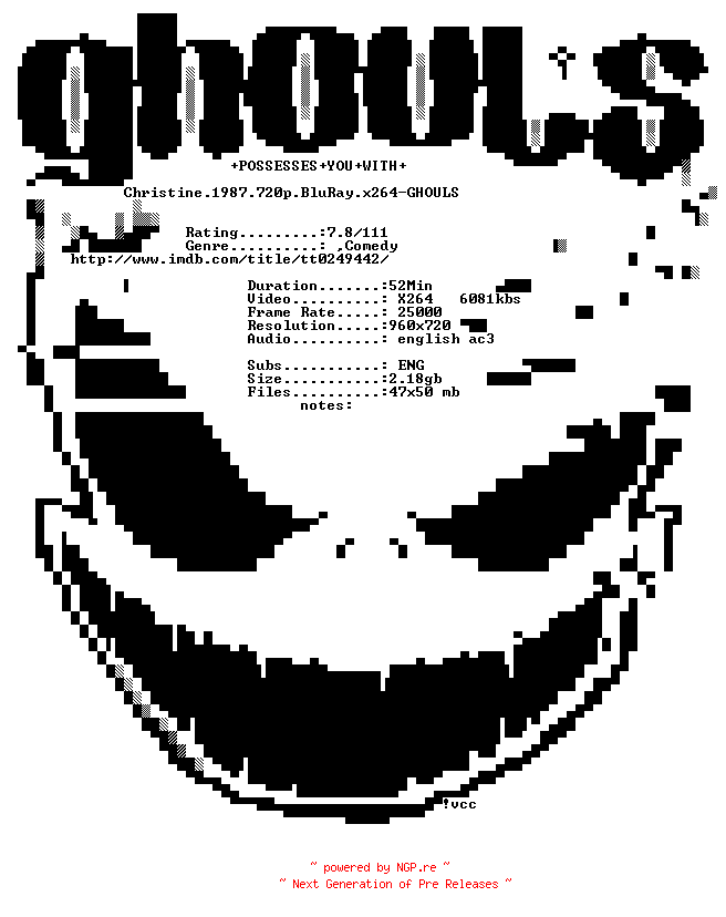 NFO for the release Christine.1987.720p.BluRay.x264-GHOULS by GHOULS