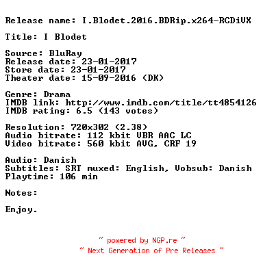 NFO for the release I.Blodet.2016.BDRip.x264-RCDiVX by RCDiVX