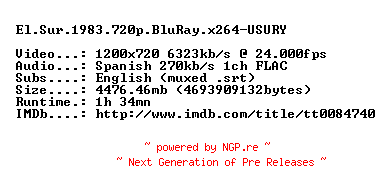 NFO for the release El.Sur.1983.720p.BluRay.x264-USURY by USURY