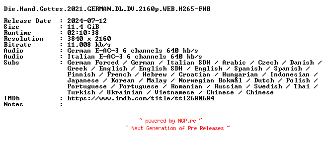 NFO for the release Die.Hand.Gottes.2021.GERMAN.DL.DV.2160p.WEB.H265-FWB by FWB