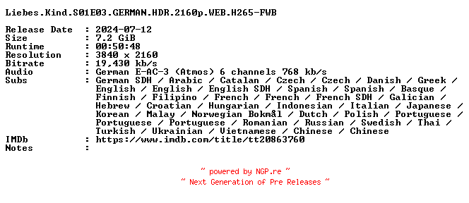 NFO for the release Liebes.Kind.S01E03.GERMAN.HDR.2160p.WEB.H265-FWB by FWB