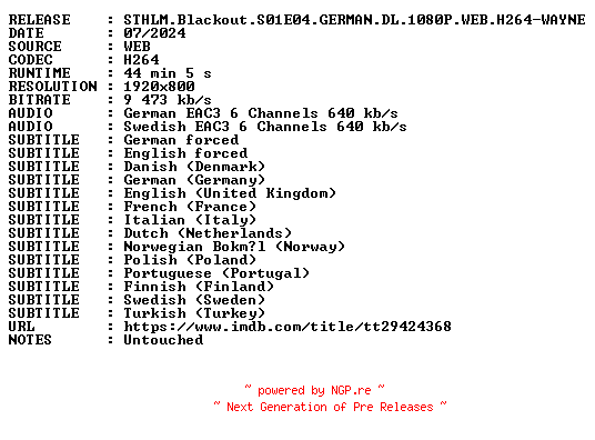 NFO for the release STHLM.Blackout.S01E04.GERMAN.DL.1080P.WEB.H264-WAYNE by WAYNE