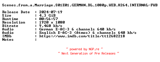 NFO for the release Scenes.from.a.Marriage.S01E01.GERMAN.DL.1080p.WEB.H264.INTERNAL-FWB by FWB