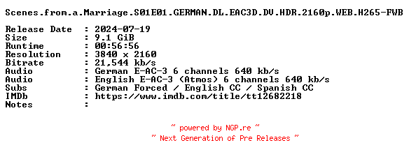 NFO for the release Scenes.from.a.Marriage.S01E01.GERMAN.DL.EAC3D.DV.HDR.2160p.WEB.H265-FWB by FWB