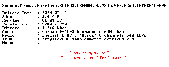 NFO for the release Scenes.from.a.Marriage.S01E02.GERMAN.DL.720p.WEB.H264.INTERNAL-FWB by FWB