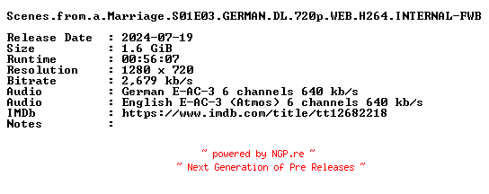 NFO for the release Scenes.from.a.Marriage.S01E03.GERMAN.DL.720p.WEB.H264.INTERNAL-FWB by FWB