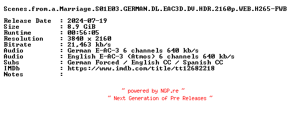NFO for the release Scenes.from.a.Marriage.S01E03.GERMAN.DL.EAC3D.DV.HDR.2160p.WEB.H265-FWB by FWB