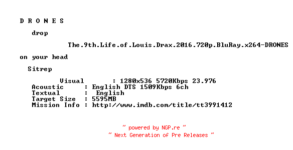 NFO for the release The.9th.Life.of.Louis.Drax.2016.720p.BluRay.x264-DRONES by DRONES