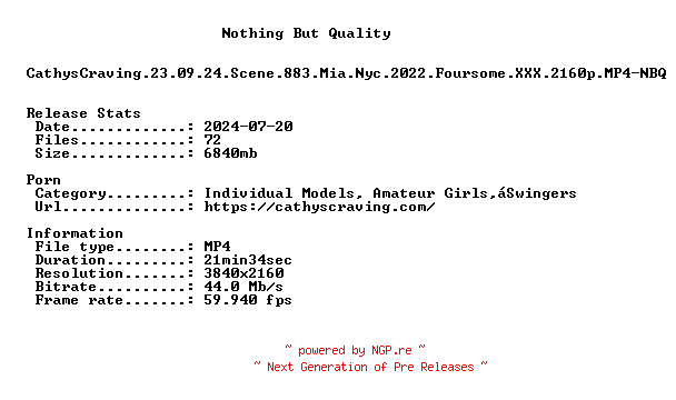 NFO for the release CathysCraving.23.09.24.Scene.883.Mia.Nyc.2022.Foursome.XXX.2160p.MP4-NBQ by NBQ