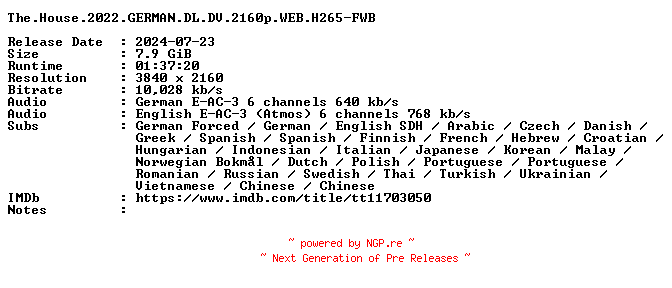 NFO for the release The.House.2022.GERMAN.DL.DV.2160p.WEB.H265-FWB by FWB