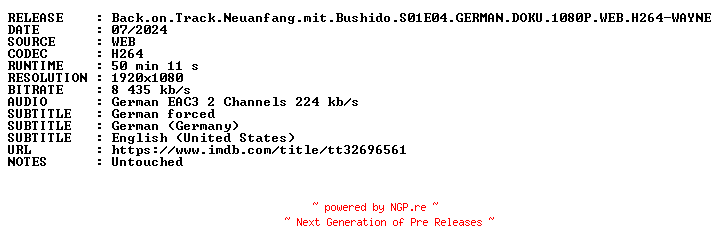 NFO for the release Back.on.Track.Neuanfang.mit.Bushido.S01E04.GERMAN.DOKU.1080P.WEB.H264-WAYNE by WAYNE