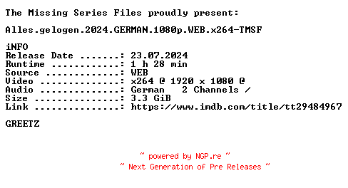 NFO for the release Alles.gelogen.2024.GERMAN.1080p.WEB.x264-TMSF by TMSF