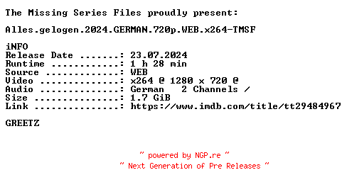 NFO for the release Alles.gelogen.2024.GERMAN.720p.WEB.x264-TMSF by TMSF