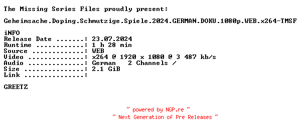 NFO for the release Geheimsache.Doping.Schmutzige.Spiele.2024.GERMAN.DOKU.1080p.WEB.x264-TMSF by TMSF