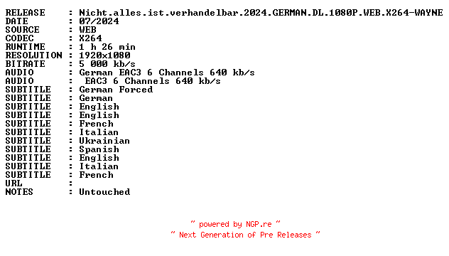 NFO for the release Nicht.alles.ist.verhandelbar.2024.GERMAN.DL.1080P.WEB.X264-WAYNE by WAYNE