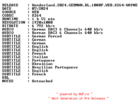 NFO for the release Wonderland.2024.GERMAN.DL.1080P.WEB.X264-WAYNE by WAYNE