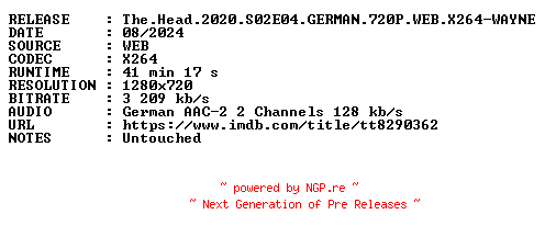 NFO for the release The.Head.2020.S02E04.GERMAN.720P.WEB.X264-WAYNE by WAYNE