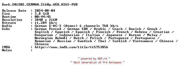 NFO for the release Dark.S01E02.GERMAN.2160p.WEB.H265-FWB by FWB