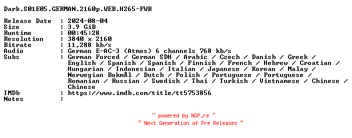 NFO for the release Dark.S01E05.GERMAN.2160p.WEB.H265-FWB by FWB