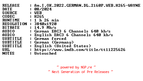 NFO for the release Am.I.OK.2022.GERMAN.DL.2160P.WEB.H265-WAYNE by WAYNE