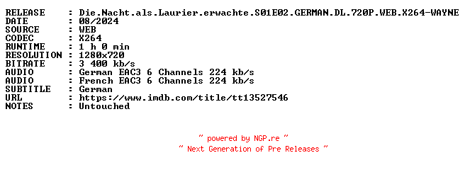 NFO for the release Die.Nacht.als.Laurier.erwachte.S01E02.GERMAN.DL.720P.WEB.X264-WAYNE by WAYNE