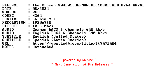 NFO for the release The.Chosen.S04E01.GERMAN.DL.1080P.WEB.H264-WAYNE by WAYNE
